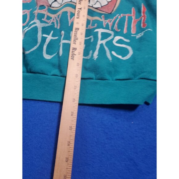 Vintage Taz Refuses To Play Well With Others Wild Thing Sweatshirt L 1995 Teal - Picture 7 of 15